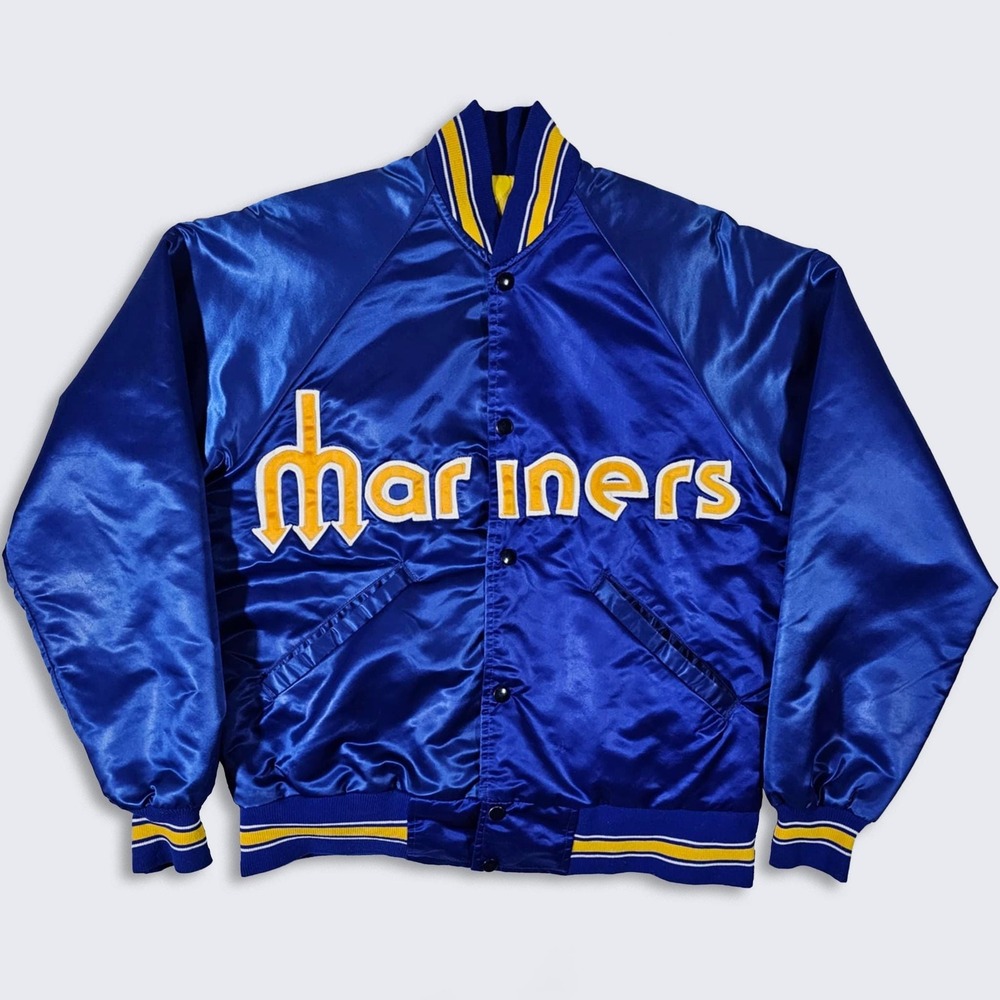 Seattle Mariners Vintage 80s Starter Satin Bomber Jacket -Pitchfork Trident Logo